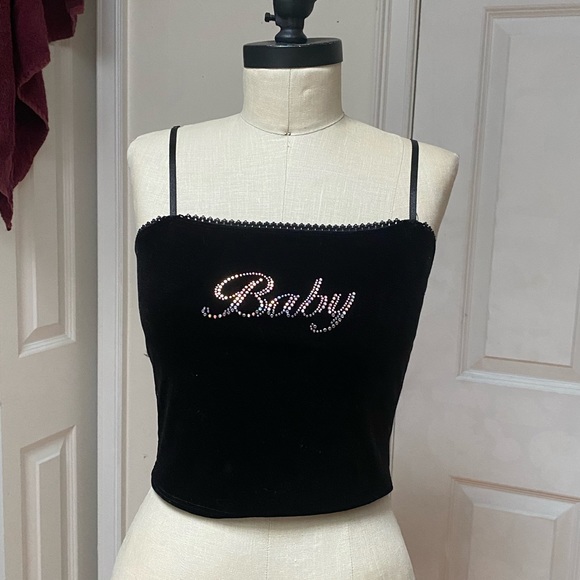 Velvet and rhinestone black tank top - Picture 2 of 6